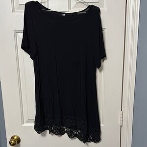 Elegant Black Lace Hem Women's Top